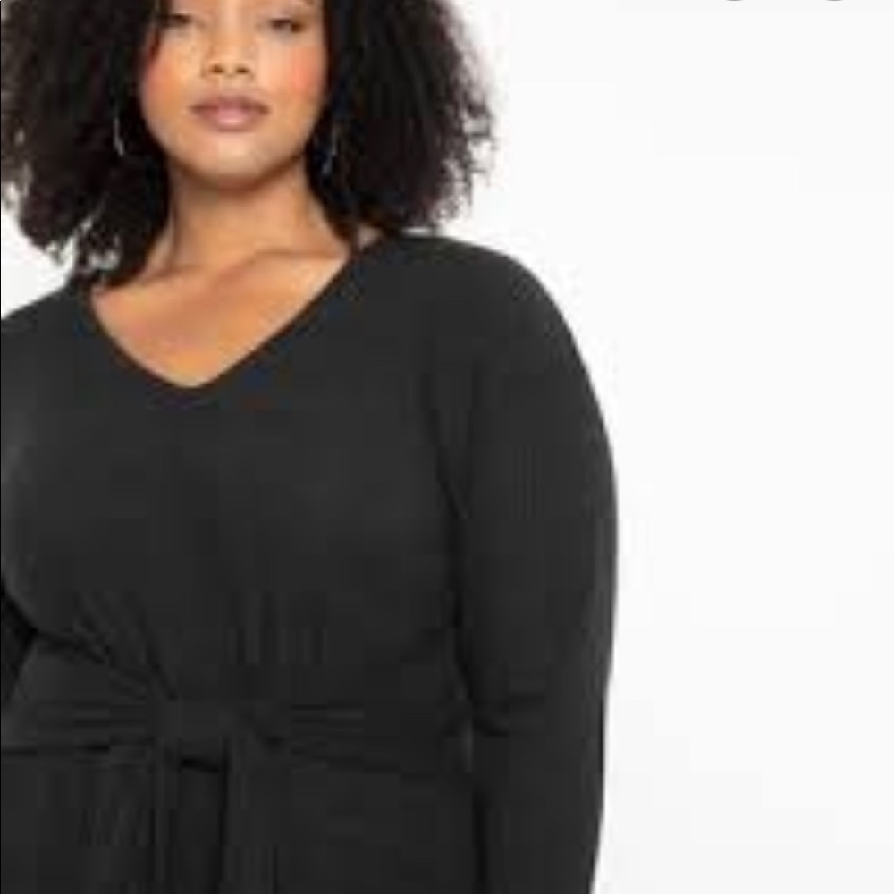 Eloquii Knit Black Tie Waste Long Sleeve Dress